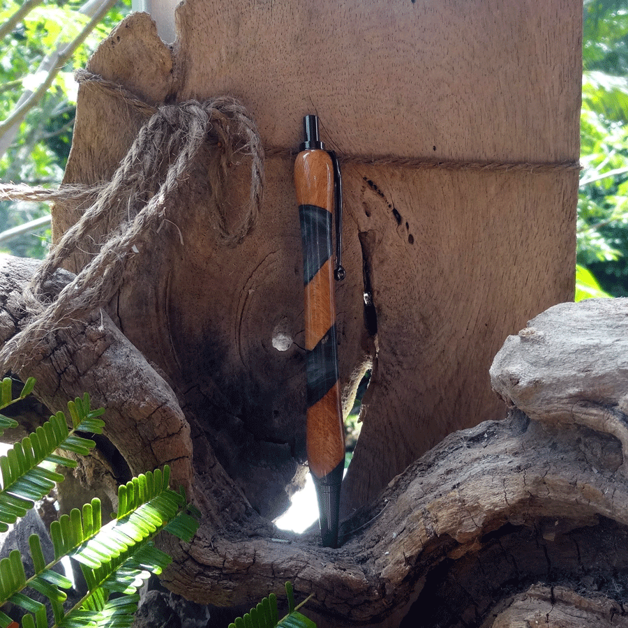 Driftwood and black and turquoise resin pen