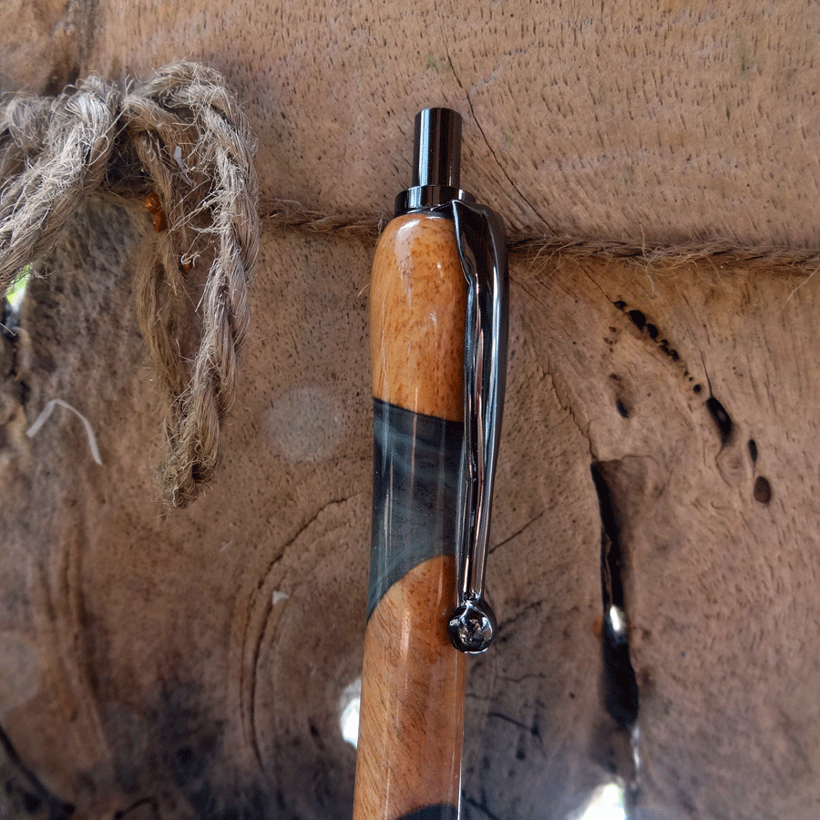 Driftwood and black and turquoise resin pen