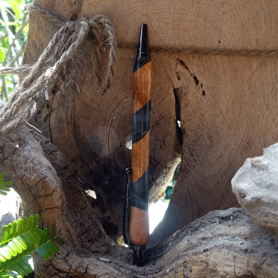 Driftwood and black and turquoise resin pen