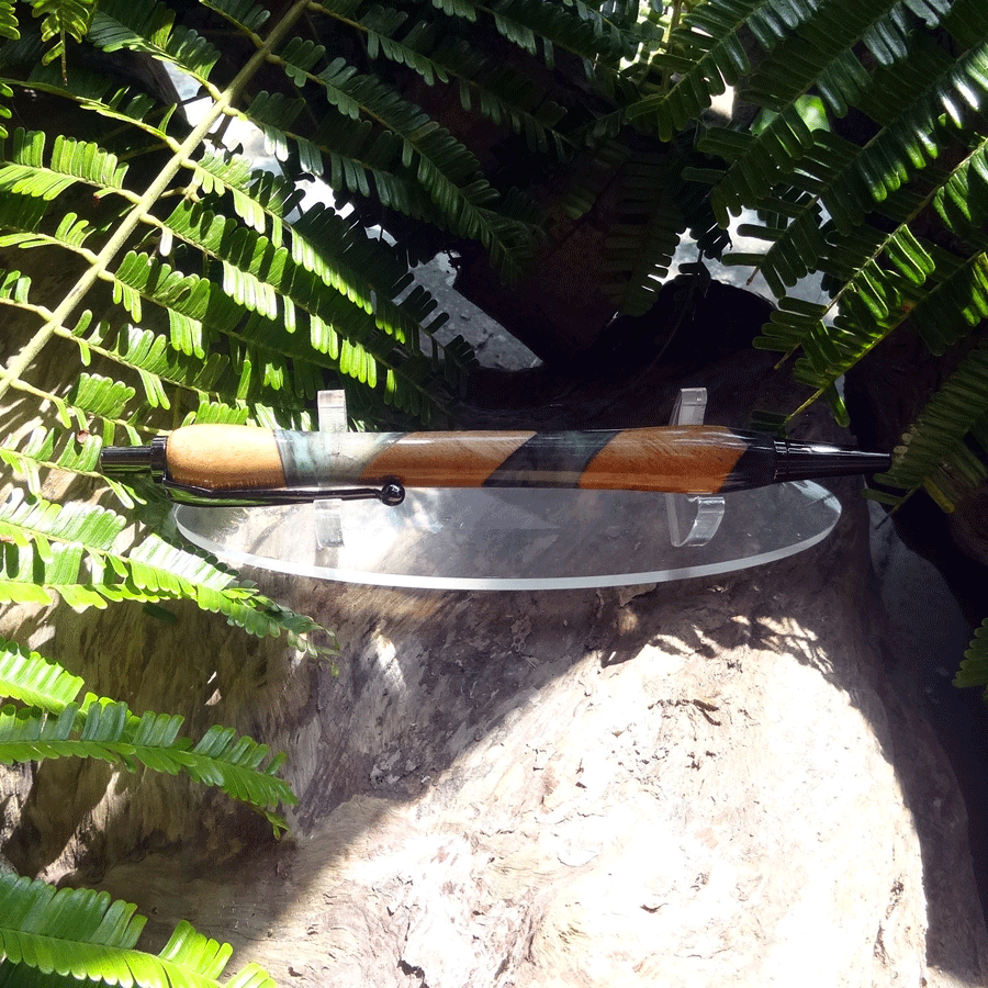 Driftwood and black and turquoise resin pen