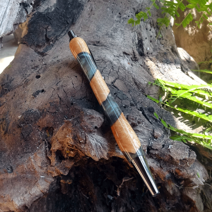 Driftwood and black and turquoise resin pen