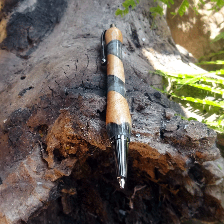 Driftwood and black and turquoise resin pen