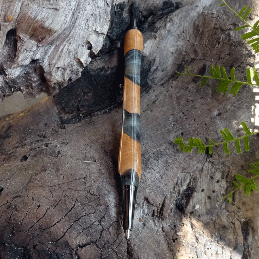 Driftwood and black and turquoise resin pen