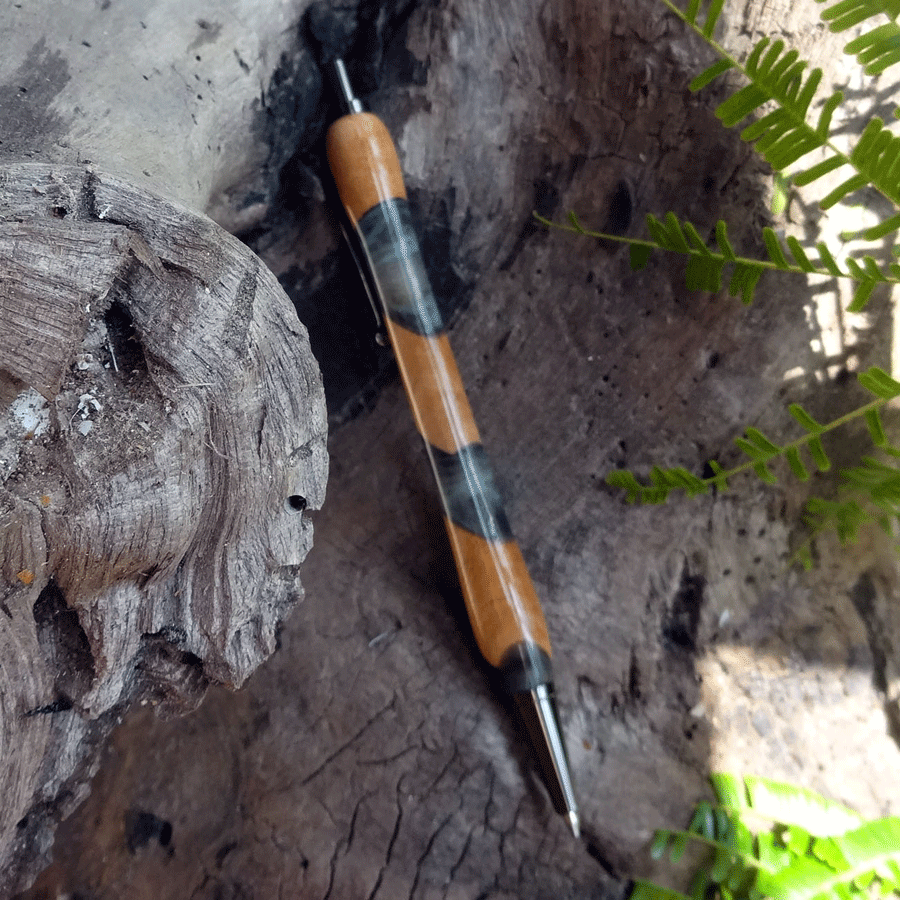 Driftwood and black and turquoise resin pen