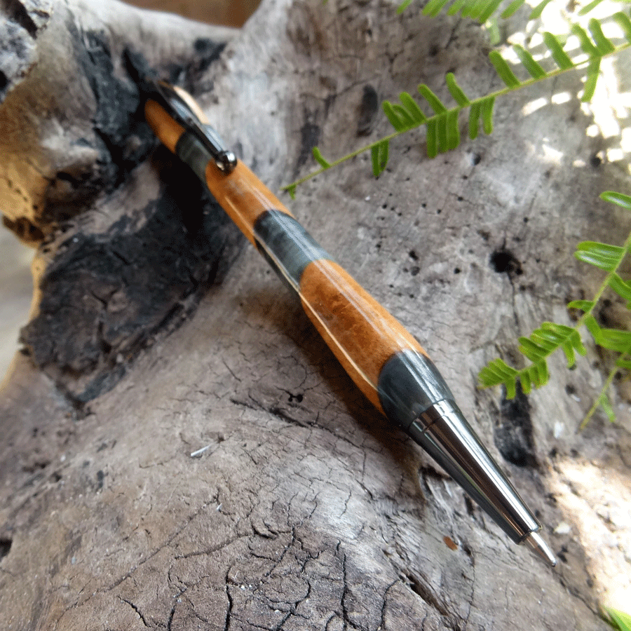 Driftwood and black and turquoise resin pen