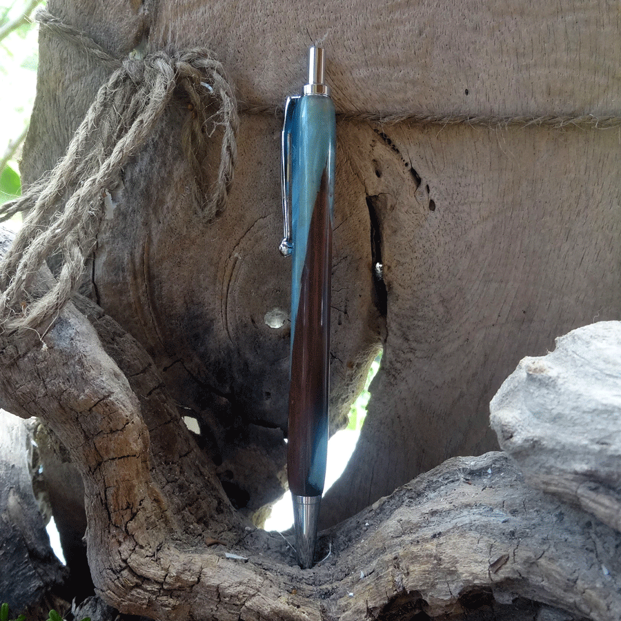 Driftwood and grey blue resin pen