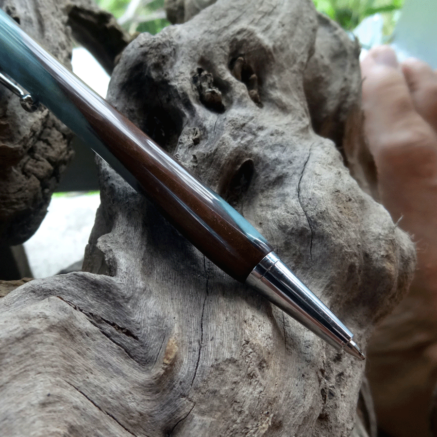 Driftwood and grey blue resin pen