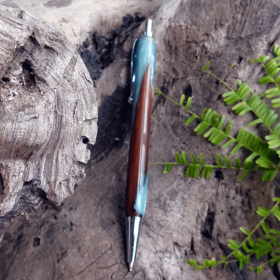 Driftwood and grey blue resin pen