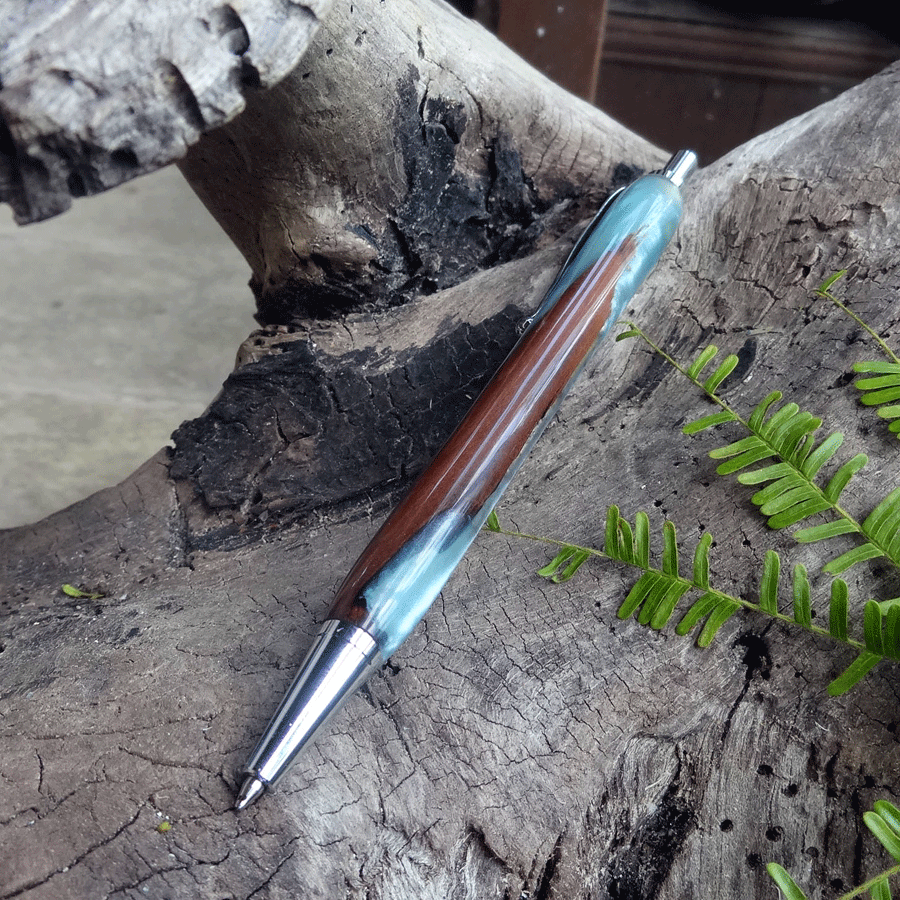 Driftwood and grey blue resin pen