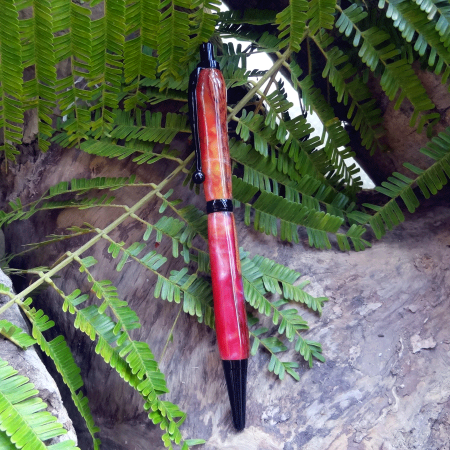 Driftwood and pink and yellow resin pen