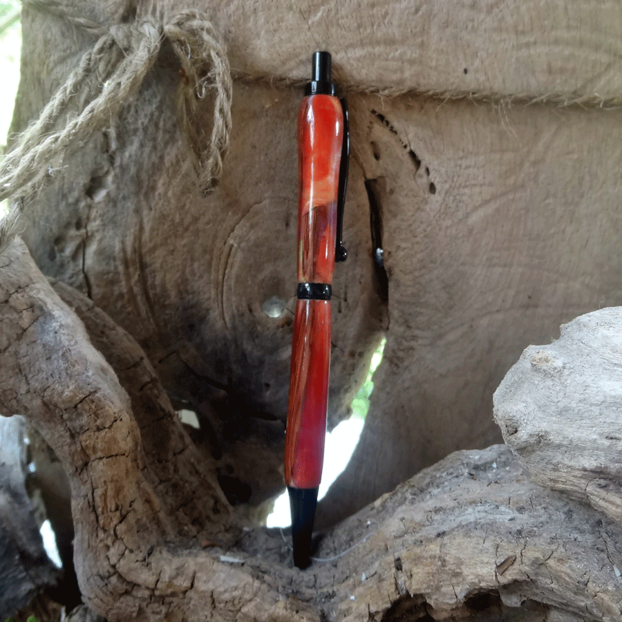 Driftwood and pink and yellow resin pen