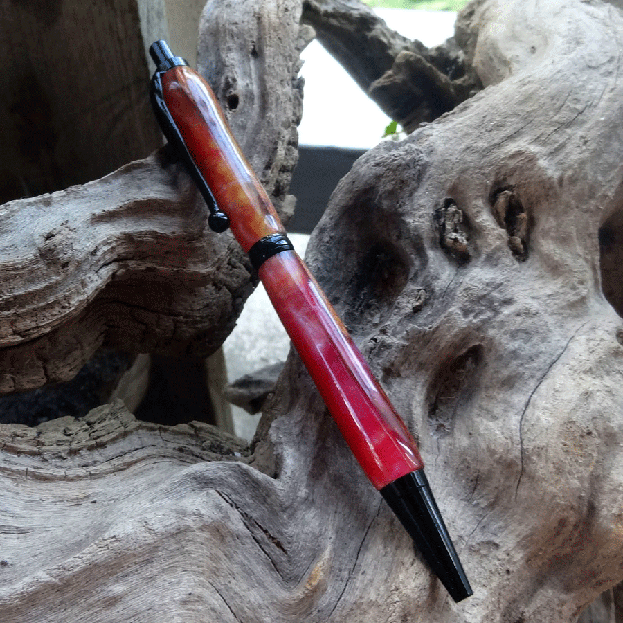 Driftwood and pink and yellow resin pen