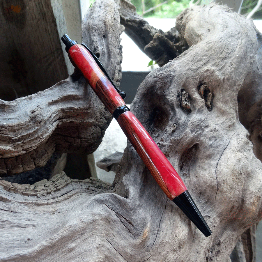 Driftwood and pink and yellow resin pen