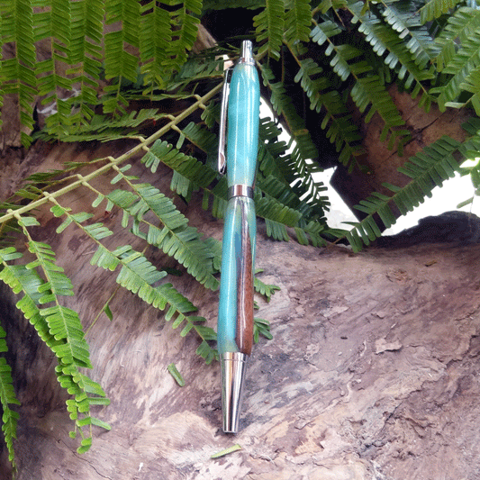 Driftwood and blue and turquoise resin pen