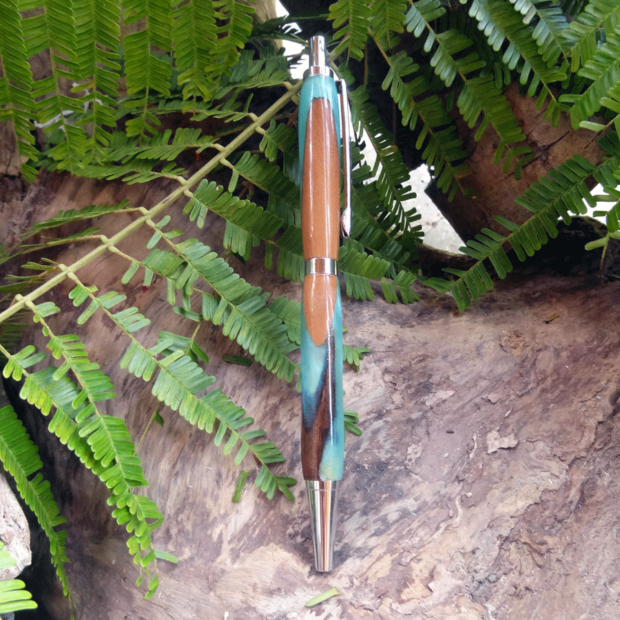 Driftwood and blue and turquoise resin pen