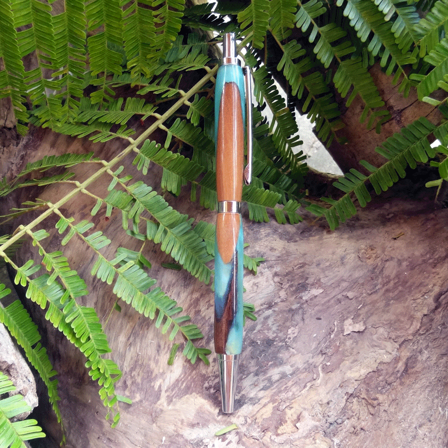 Driftwood and blue and turquoise resin pen