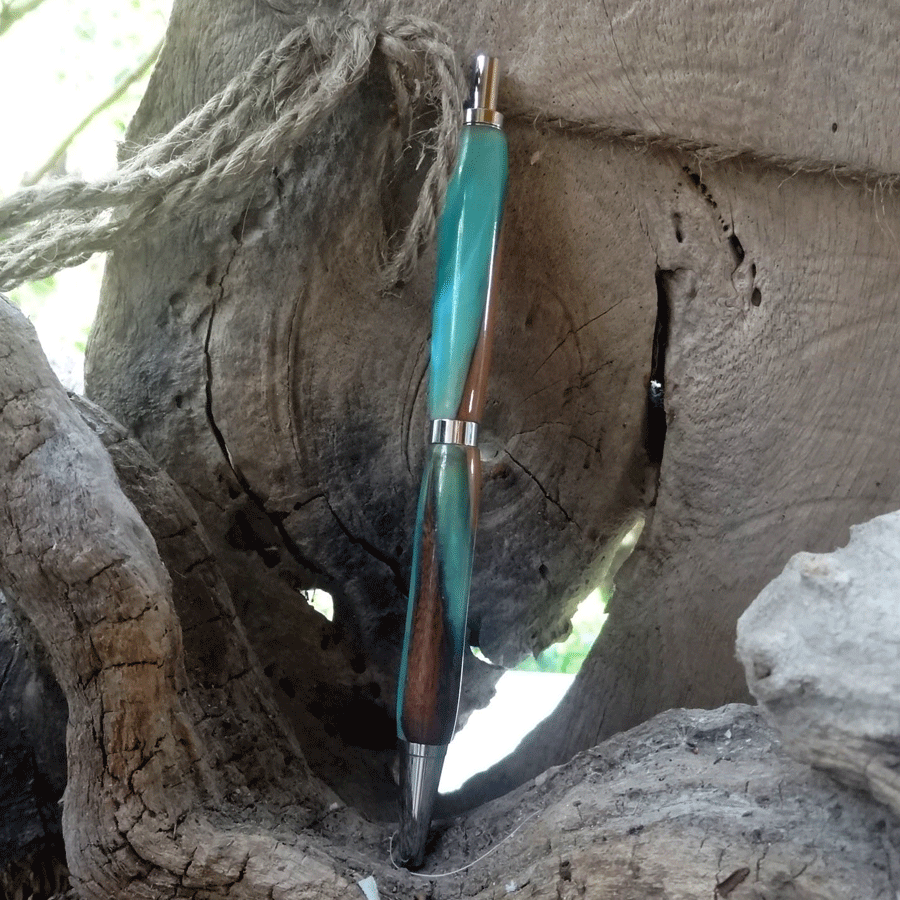 Driftwood and blue and turquoise resin pen