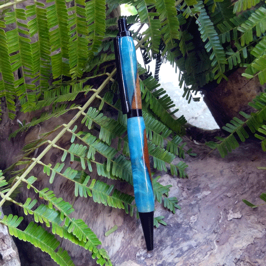 Driftwood and peacock blue resin pen