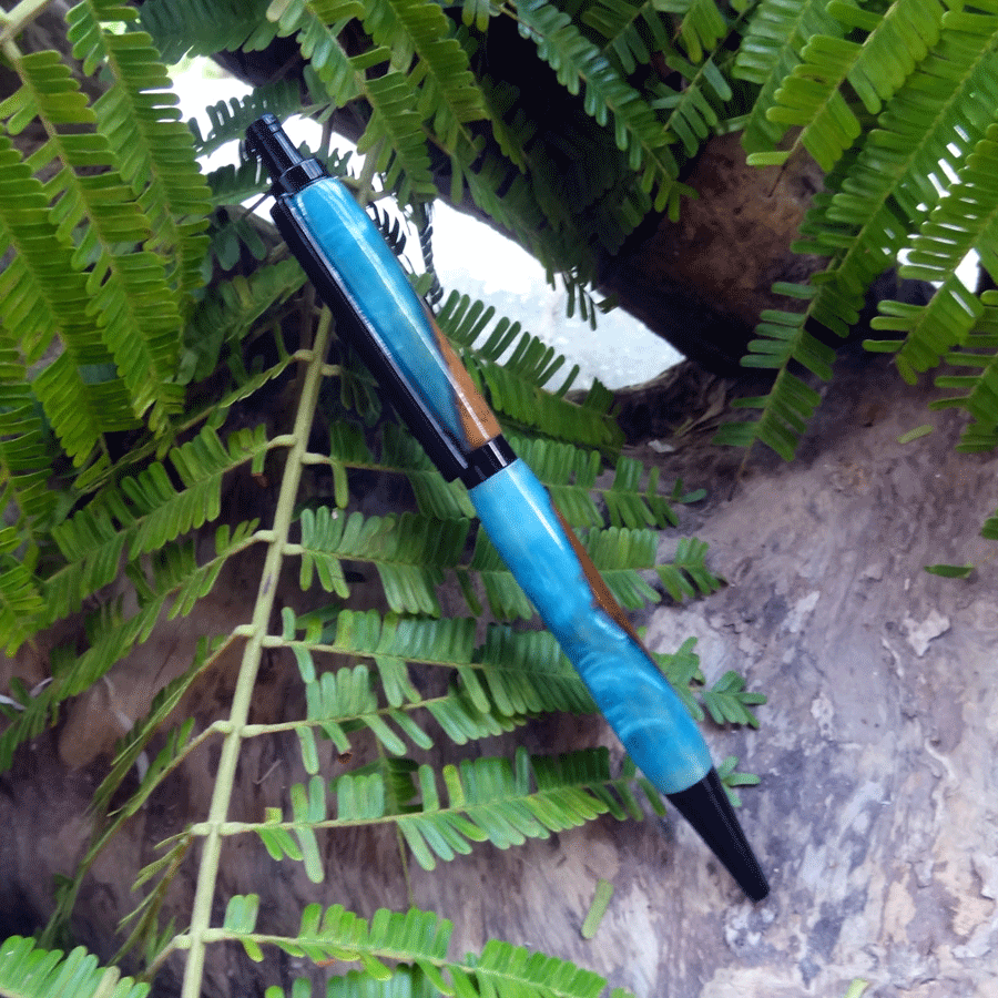 Driftwood and peacock blue resin pen