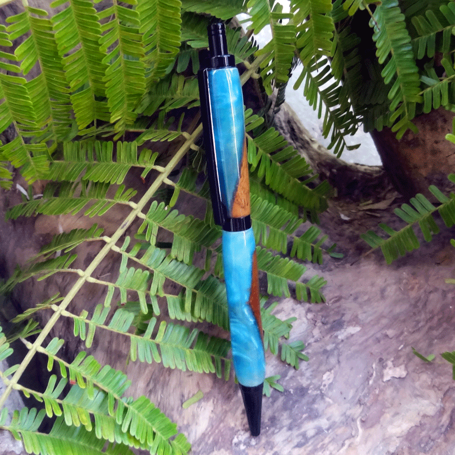 Driftwood and peacock blue resin pen