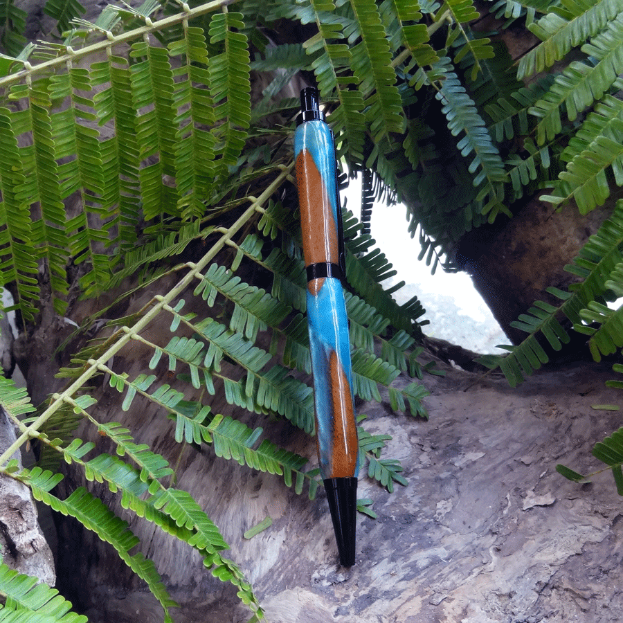 Driftwood and peacock blue resin pen