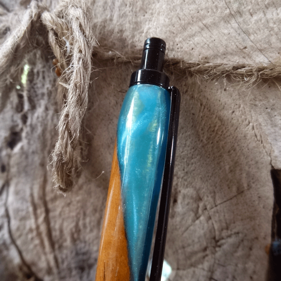 Driftwood and peacock blue resin pen