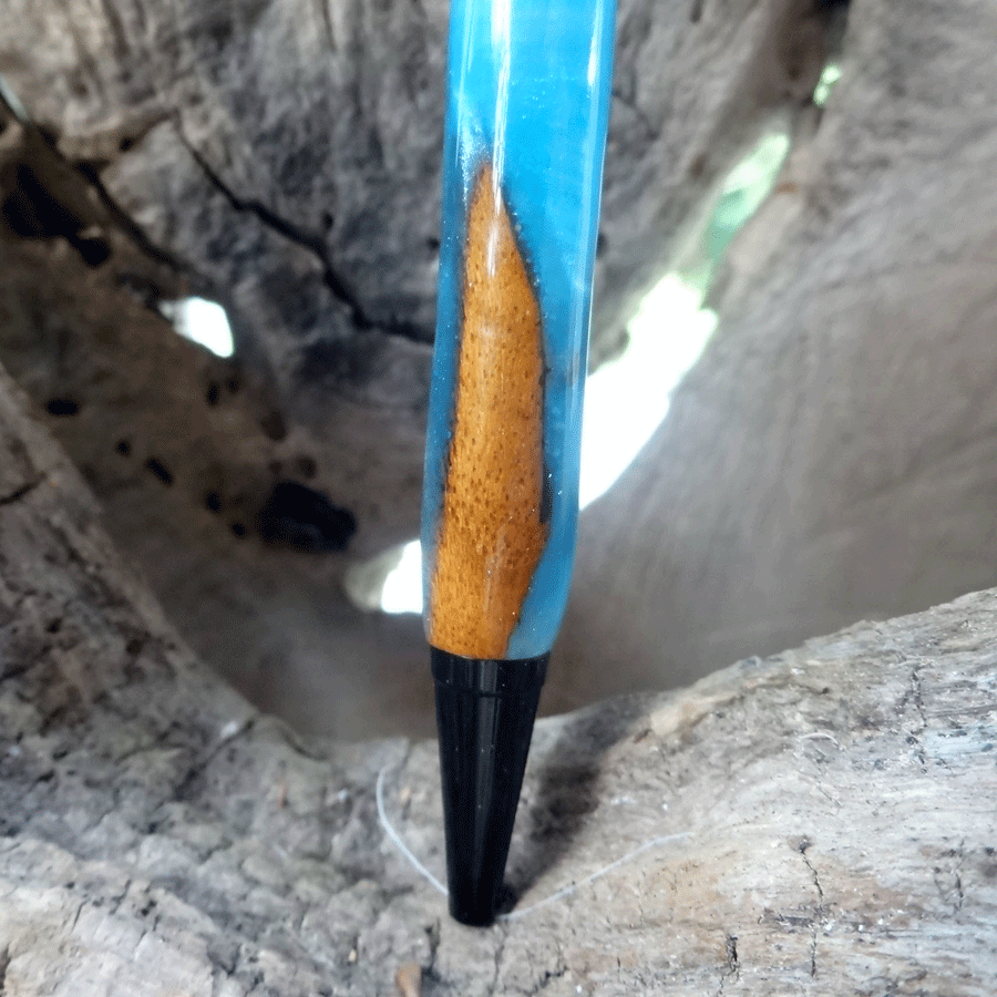 Driftwood and peacock blue resin pen