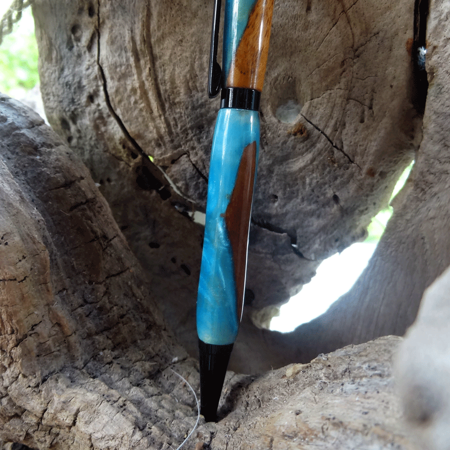 Driftwood and peacock blue resin pen