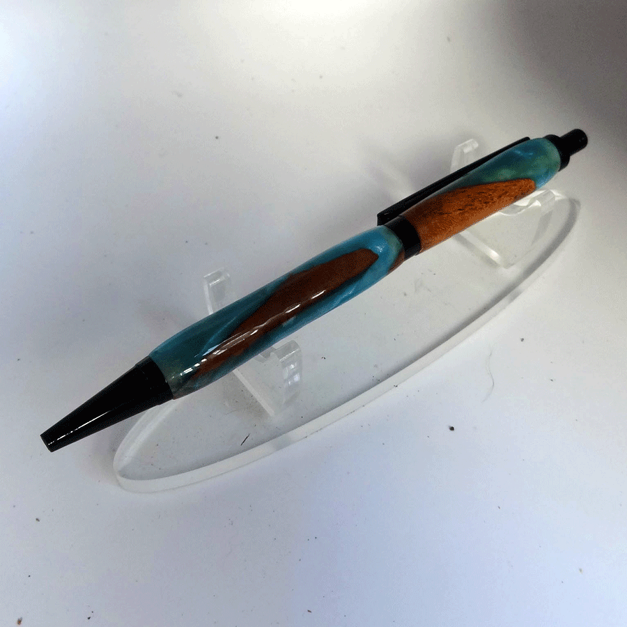 Driftwood and peacock blue resin pen