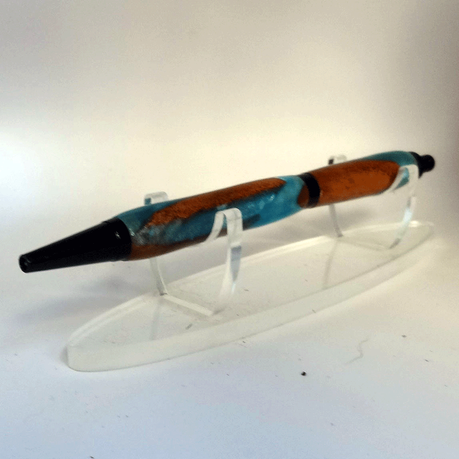 Driftwood and peacock blue resin pen