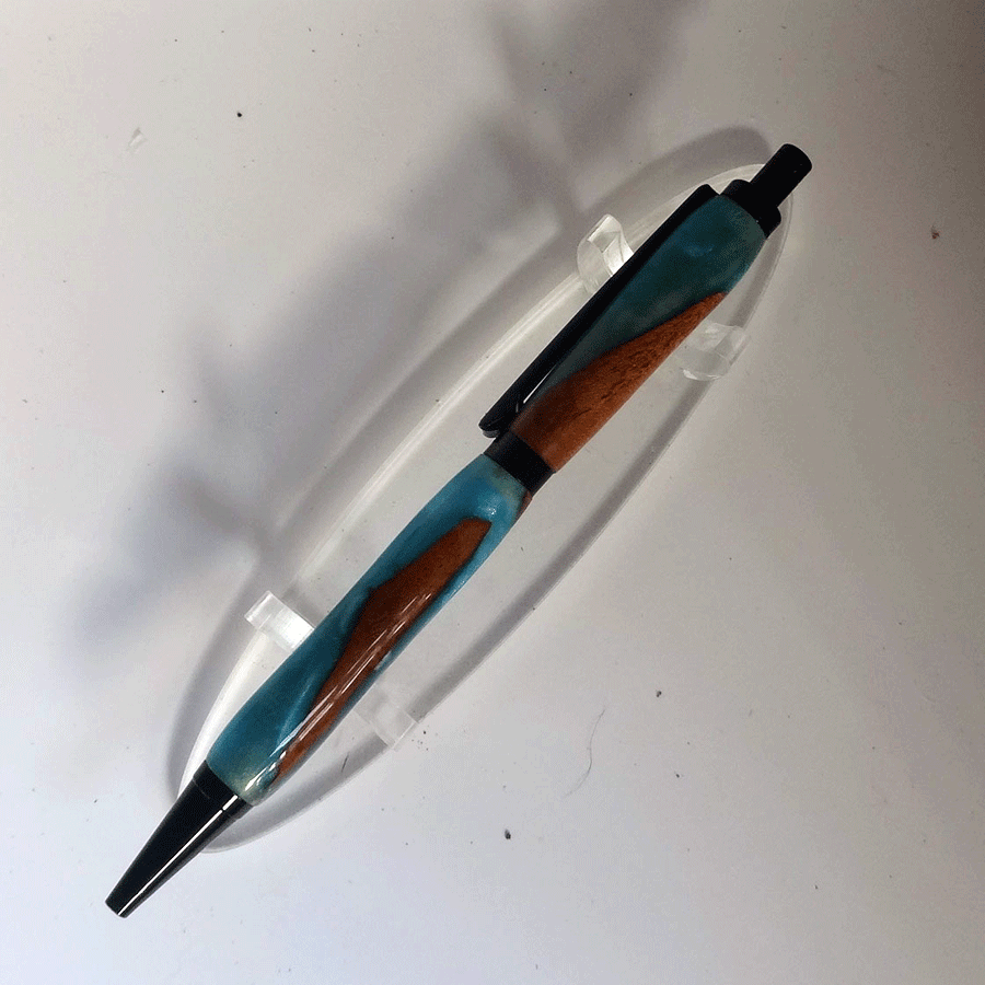 Driftwood and peacock blue resin pen