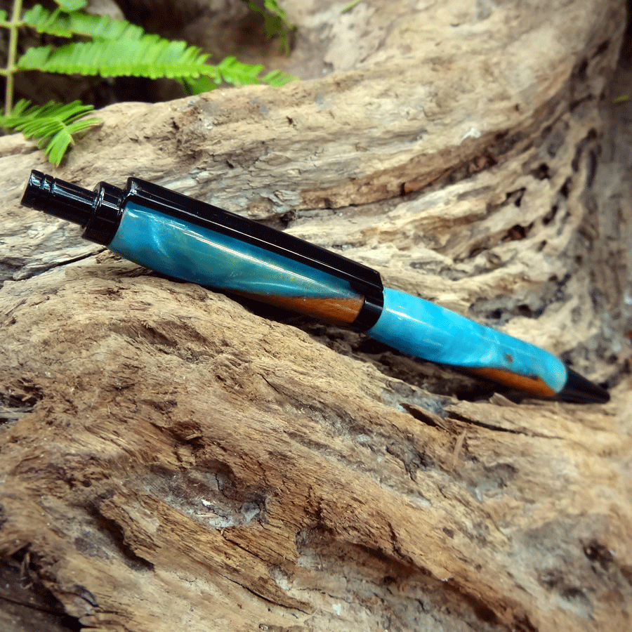 Driftwood and peacock blue resin pen