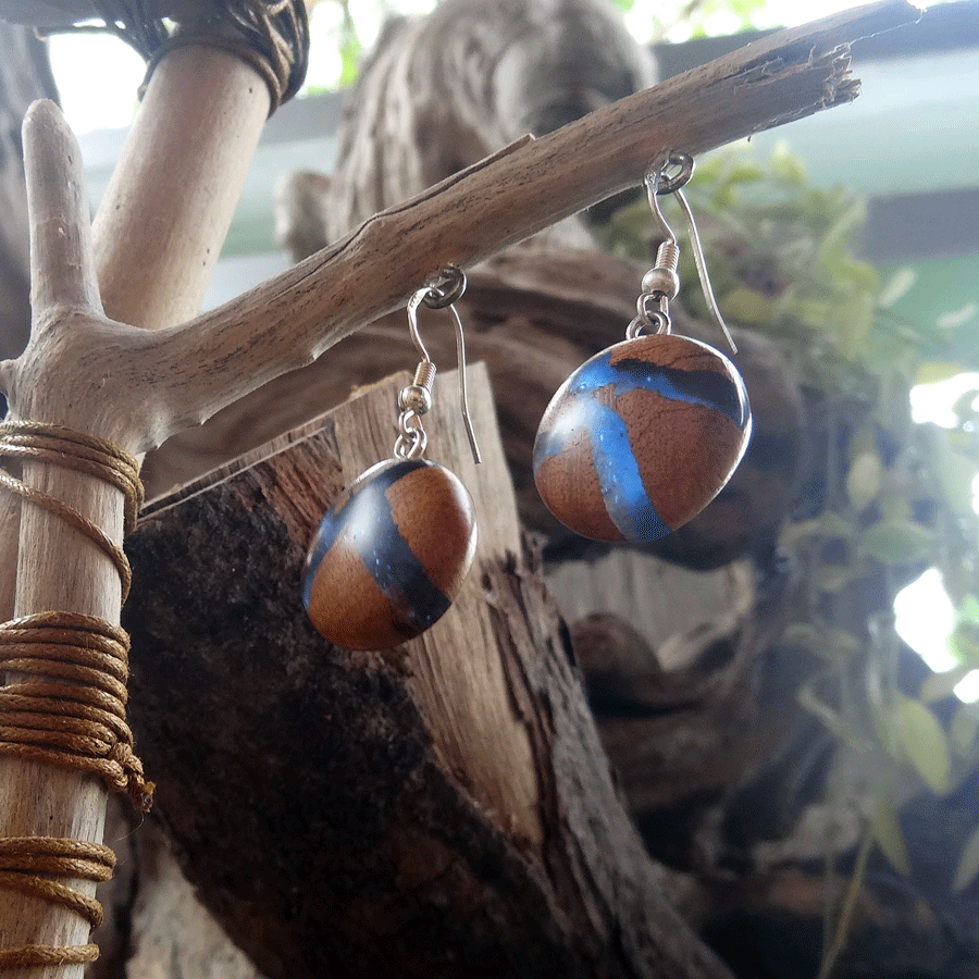 Set of earrings in driftwood and resin