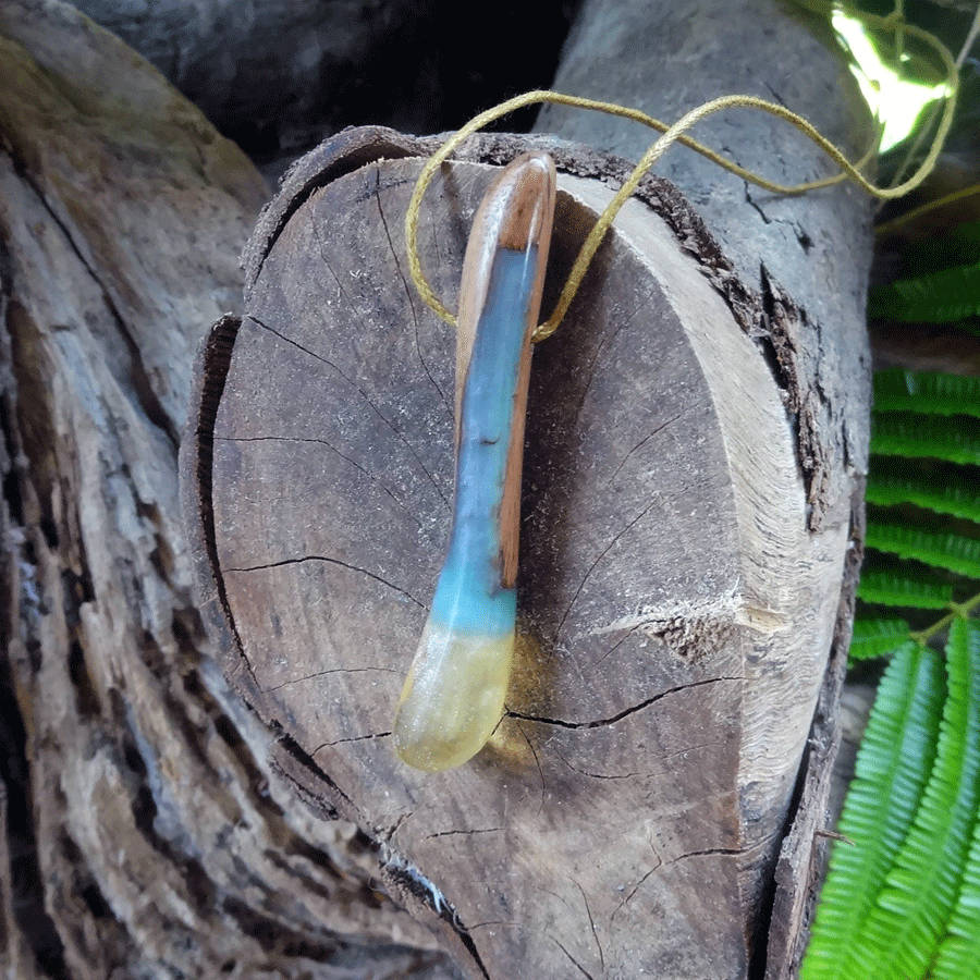 Driftwood with transparent and blue resin