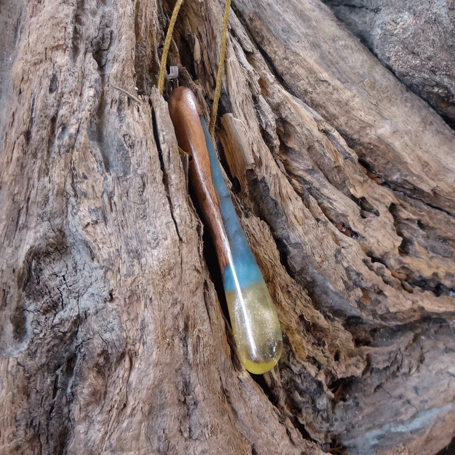 Driftwood with transparent and blue resin