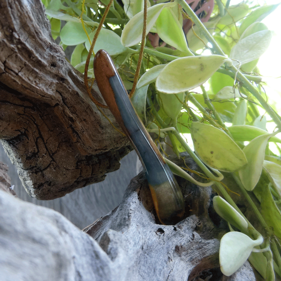 Driftwood with transparent and blue resin