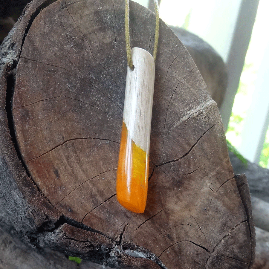 Driftwood with orange resin