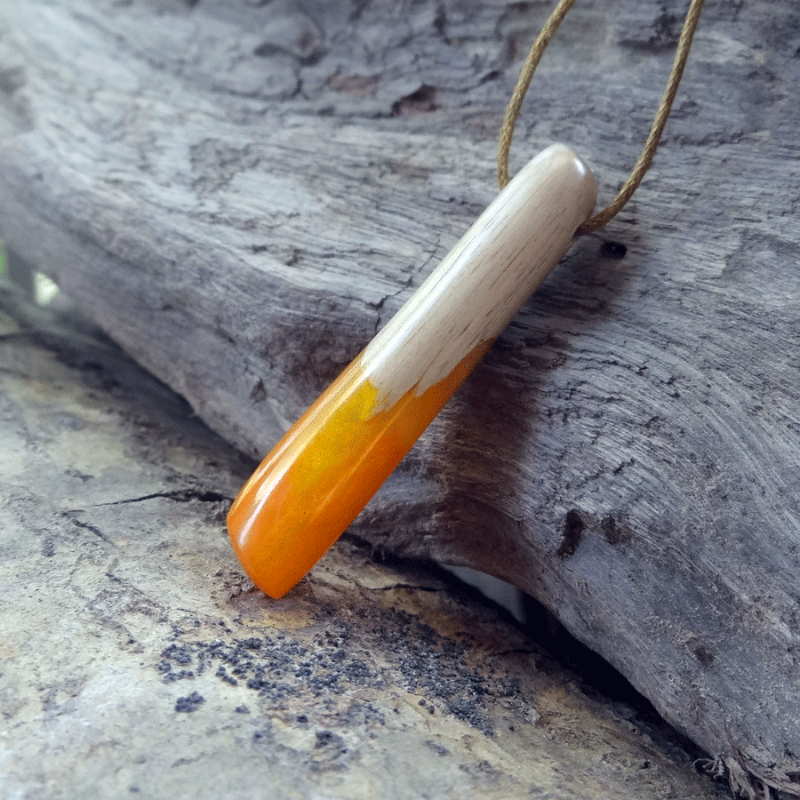 Driftwood with orange resin