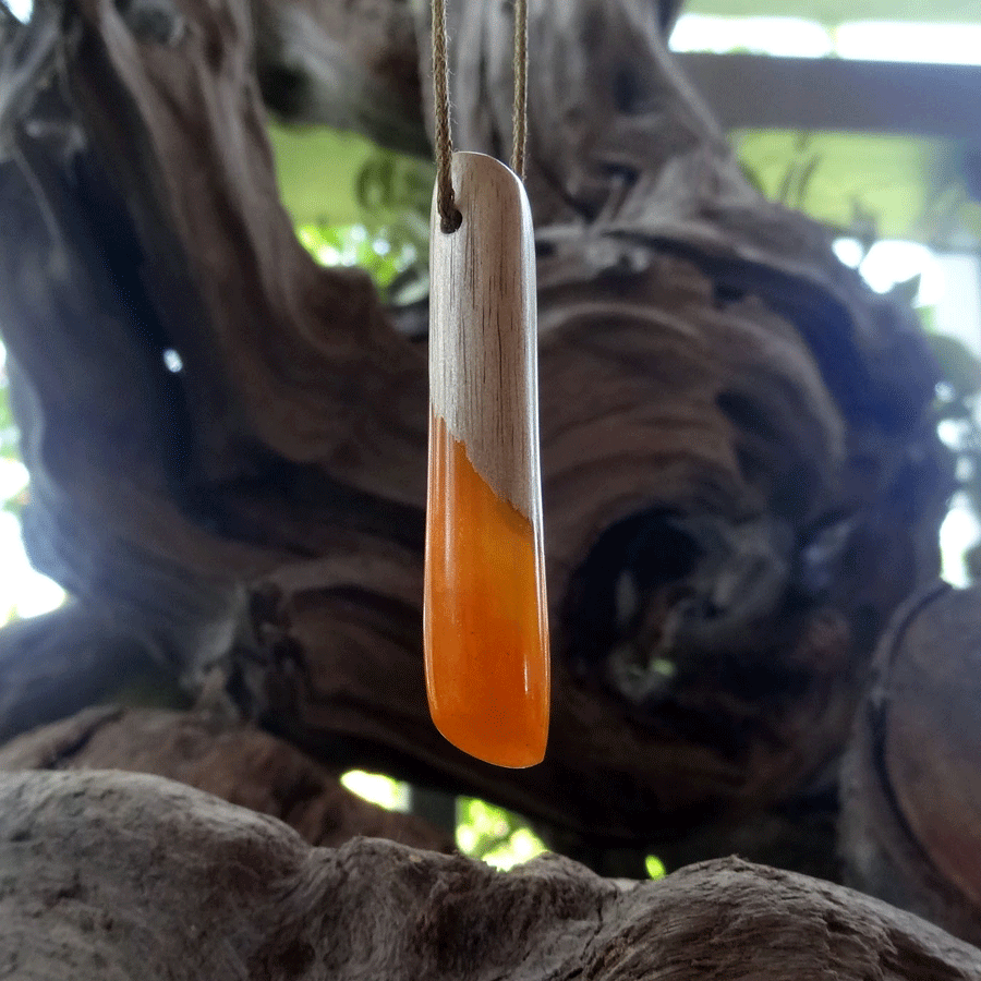 Driftwood with orange resin