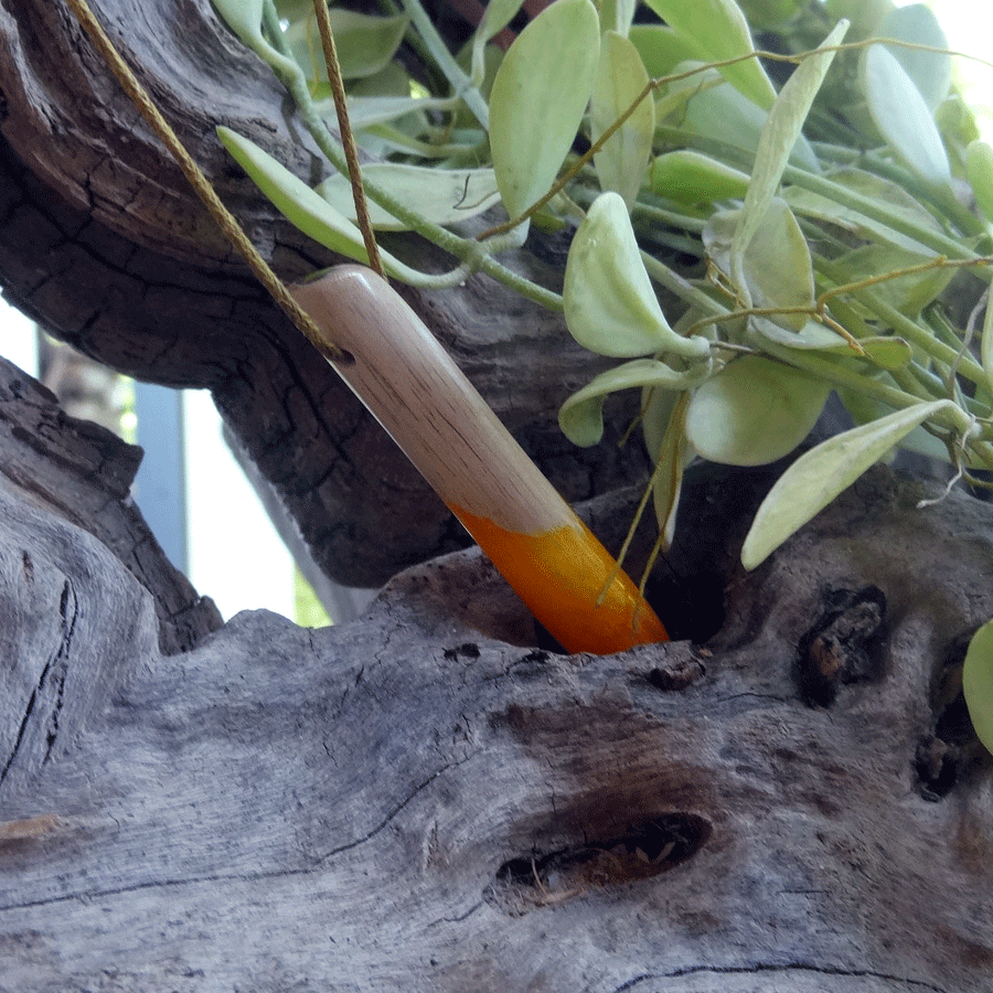 Driftwood with orange resin