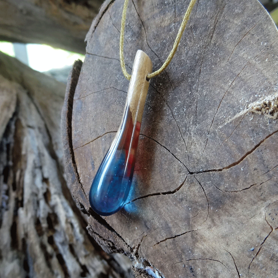 Driftwood with red and blue resin