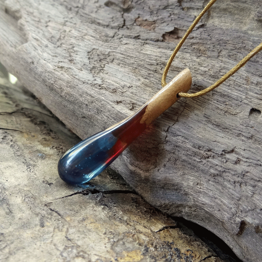 Driftwood with red and blue resin