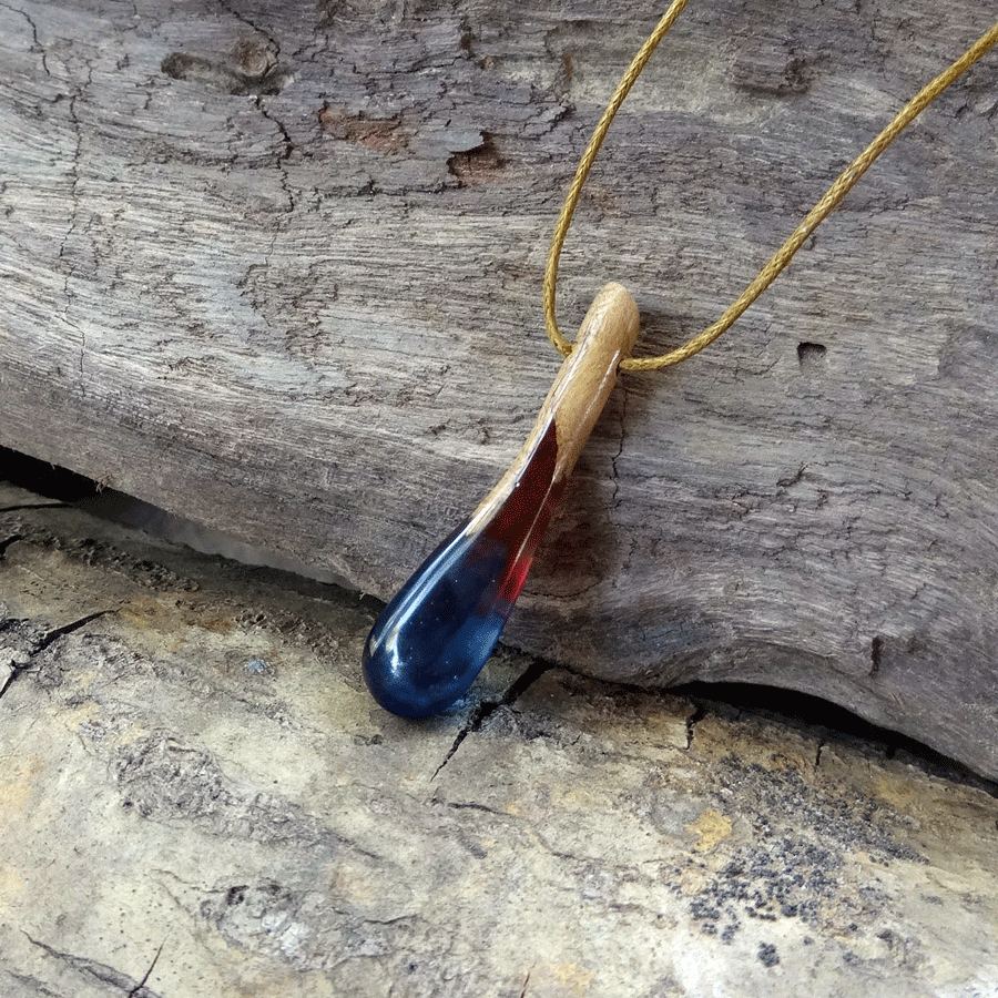 Driftwood with red and blue resin