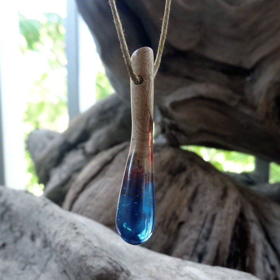 Driftwood with red and blue resin