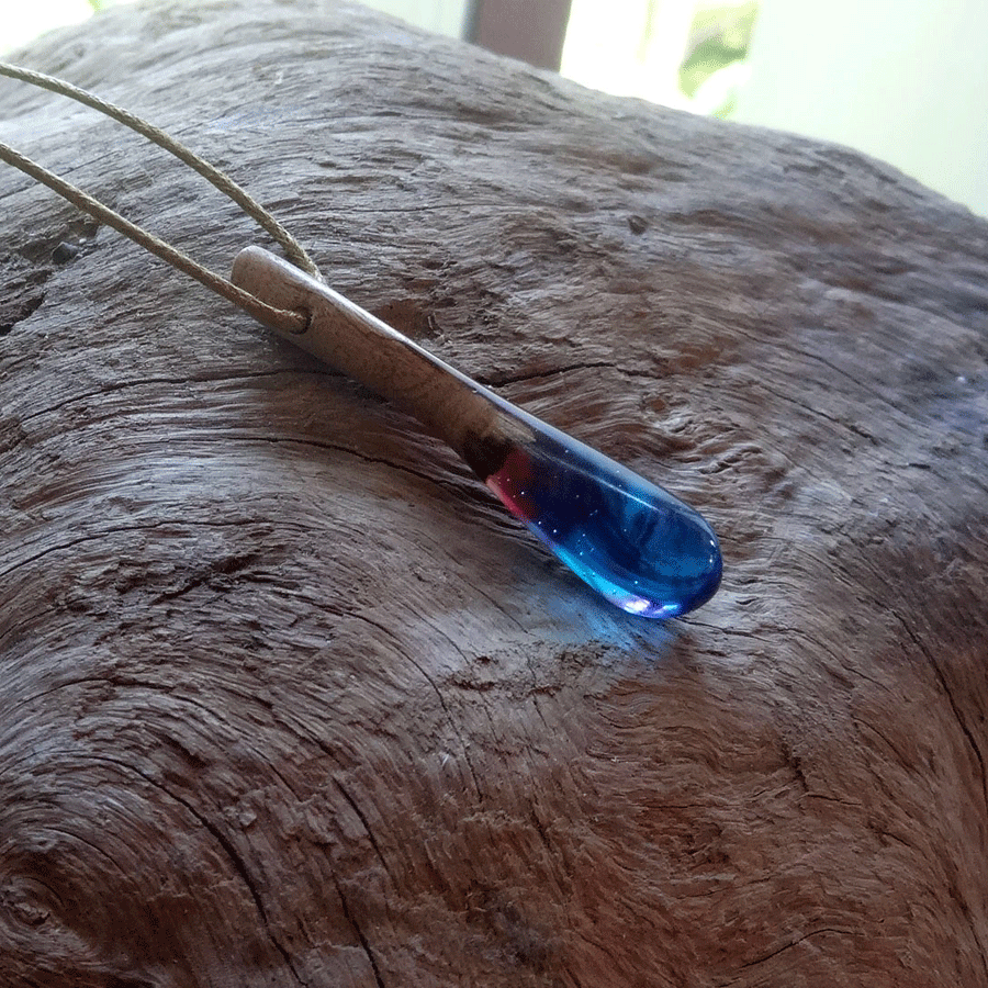 Driftwood with red and blue resin