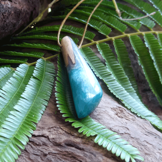 Driftwood with teal resin