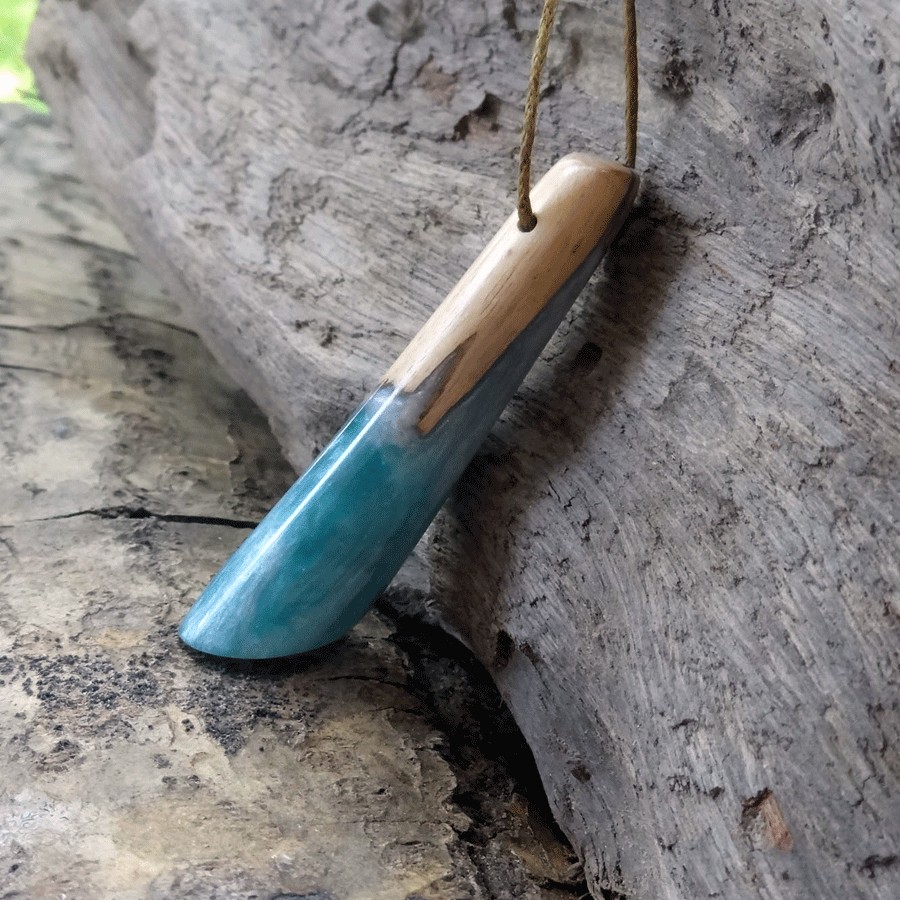 Driftwood with teal resin