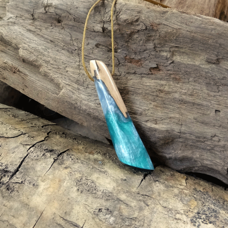 Driftwood with teal resin