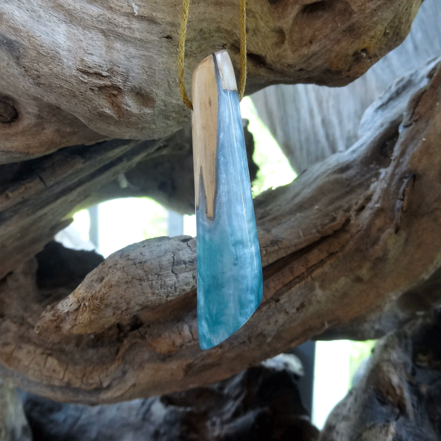 Driftwood with teal resin