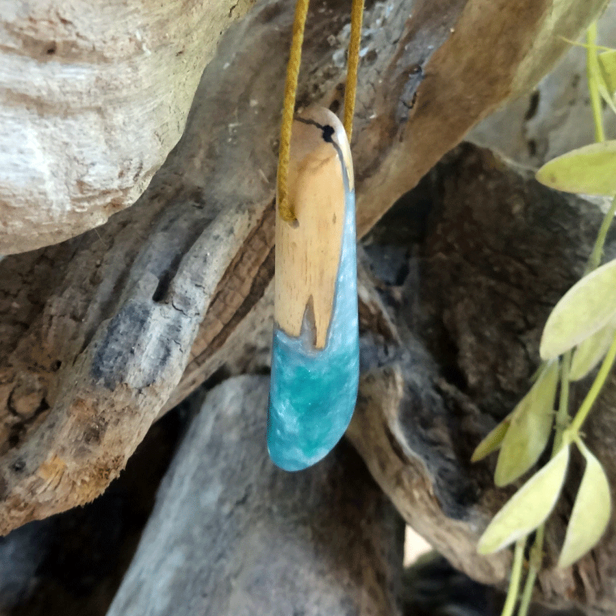 Driftwood with teal resin